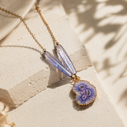 Detailed view of Lilac Agate Slice Locket Necklace showing stone and bead arrangement
