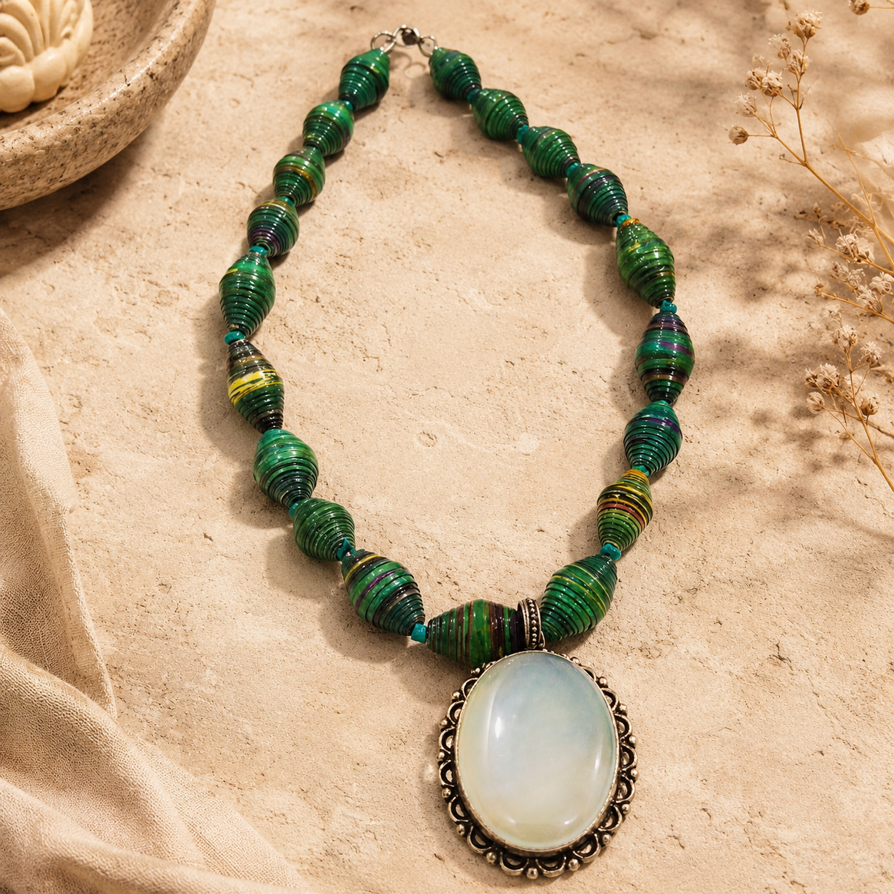 Front view of Forest Moon Pendant Necklace handcrafted by Pathrohi