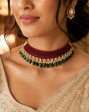 Ruby Rose & Emerald Oval-Drop Agate Choker – view 4 | Pathrohi