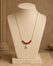 Garnet Tide Freshwater Coin Pearl Necklace – view 5 | Pathrohi