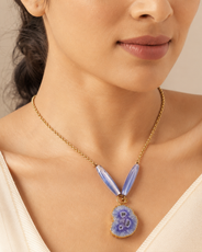 Full view of Lilac Agate Slice Locket Necklace showing necklace proportions