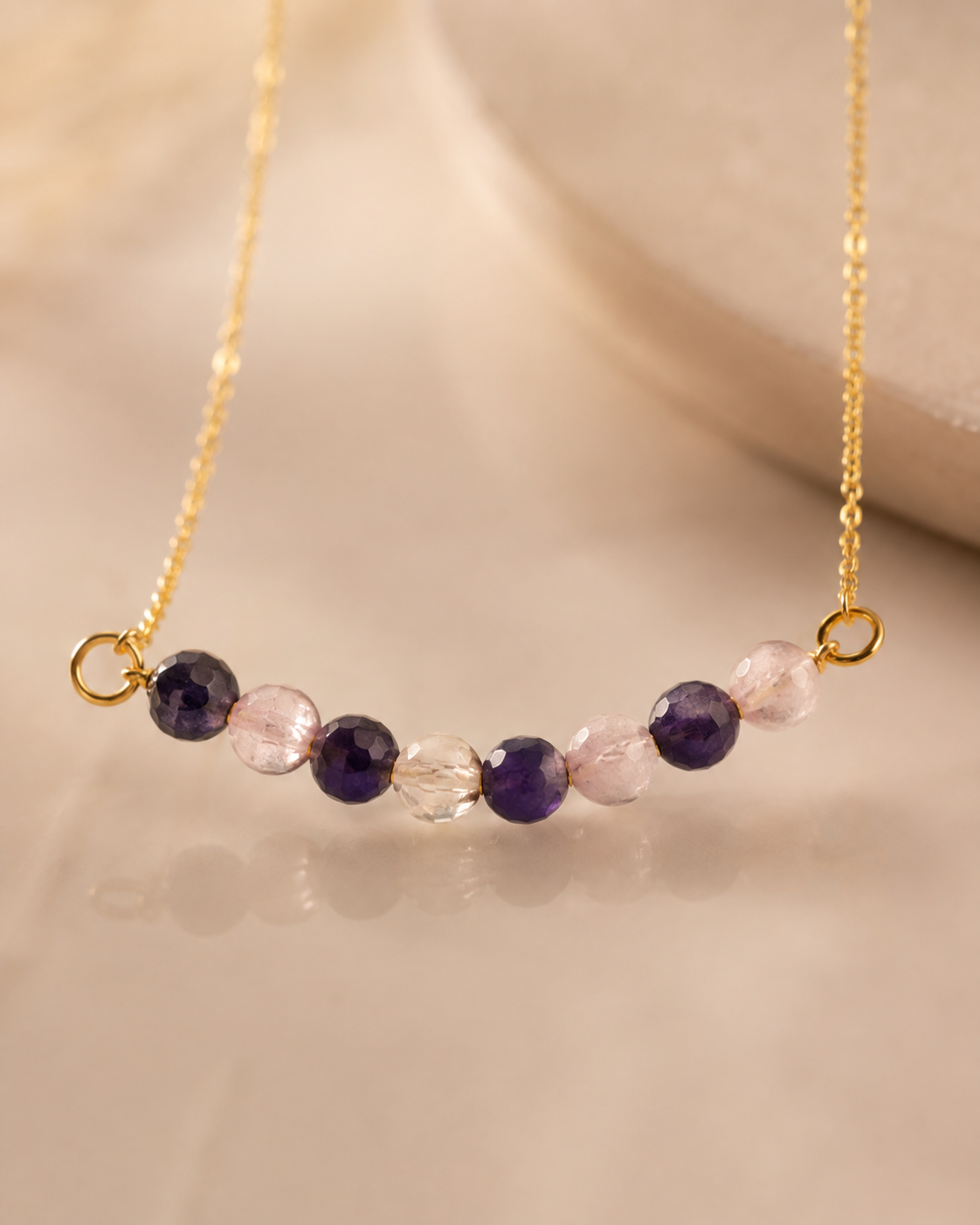 Violet Crystal Amethyst & Clear Quartz Mini Necklace – view 8 | Pathrohi