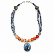 Close-up view of Blue & Orange Agate Oval Pendant Necklace showing handcrafted details