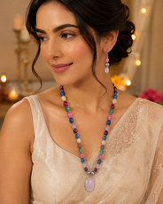 Additional styling view of Pastel Rose Quartz Multicolour Set by Pathrohi