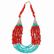 Full view of Crimson Aqua Agate Multi-Strand Necklace showing necklace proportions