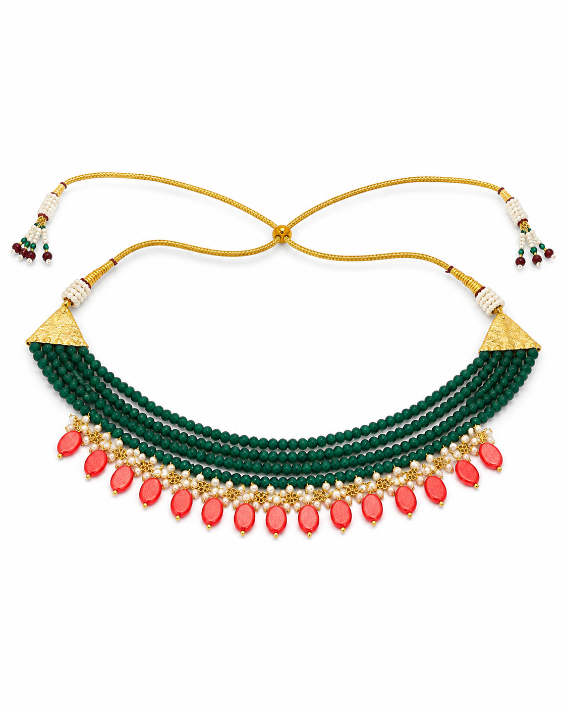 Maragatha Green & Coral Agate Choker – view 11 | Pathrohi