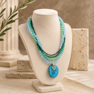 Full view of Blue Agate Five-Layer Pendant Necklace showing necklace proportions