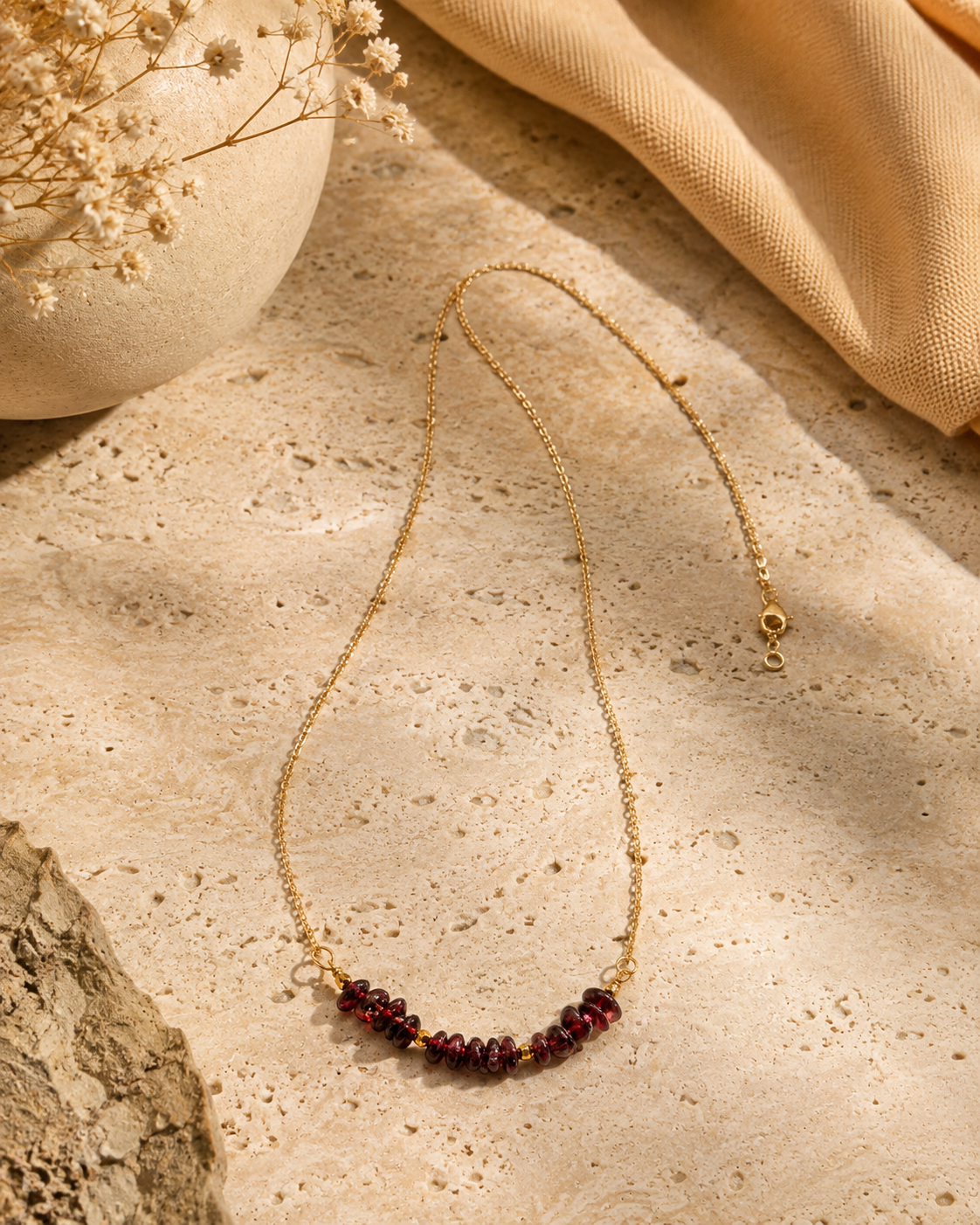 Wine Glow Garnet Chip Mini Necklace – view 9 | Pathrohi
