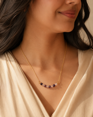 Violet Crystal Amethyst & Clear Quartz Mini Necklace – view 5 | Pathrohi