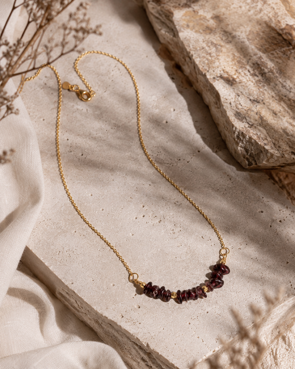 Wine Glow Garnet Chip Mini Necklace – view 3 | Pathrohi