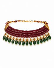 Ruby Rose & Emerald Oval-Drop Agate Choker – view 11 | Pathrohi