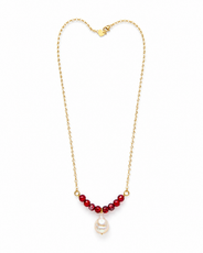 Garnet Tide Freshwater Coin Pearl Necklace – view 10 | Pathrohi