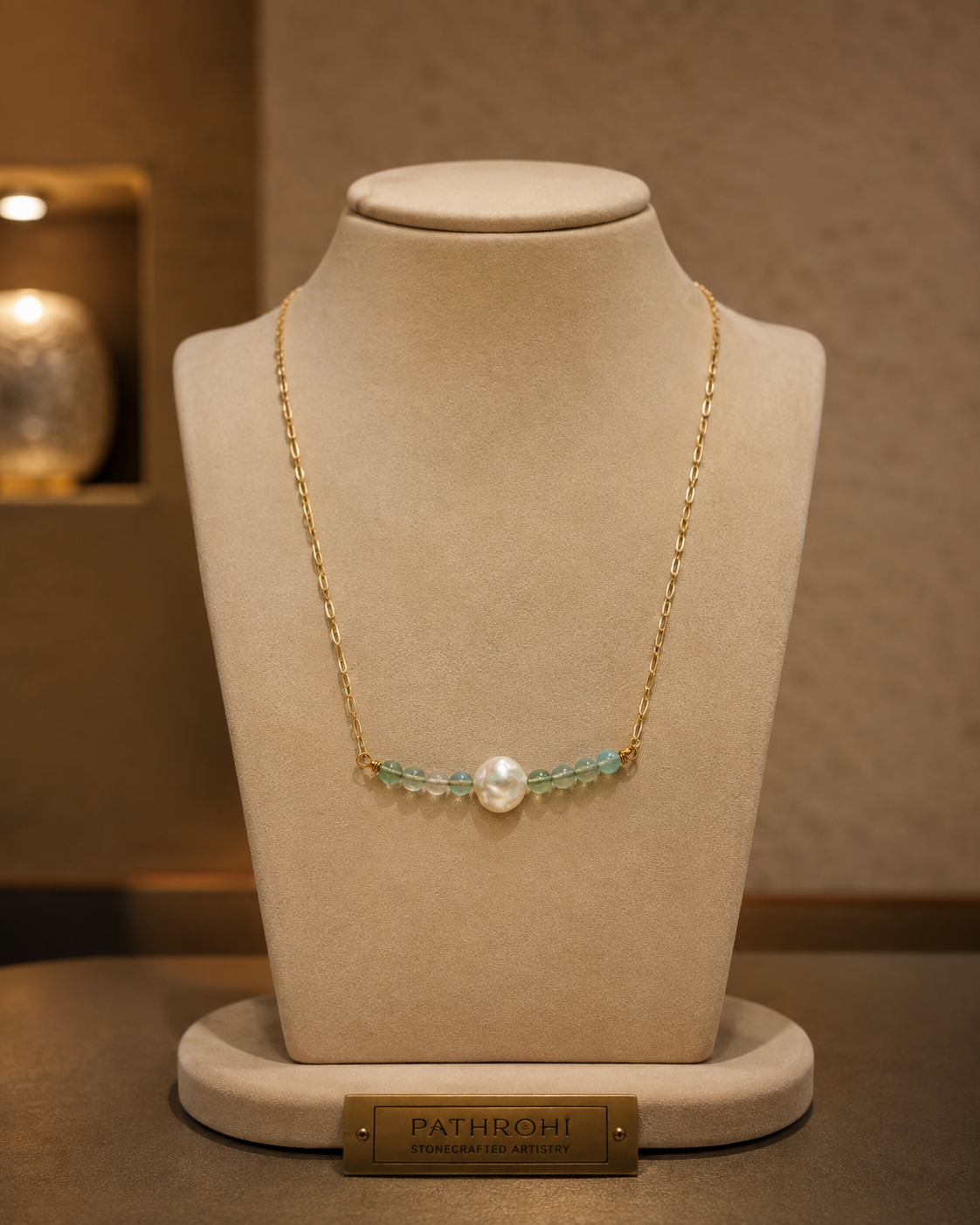 Verdant Pearl Green Fluorite Mini Necklace – view 5 | Pathrohi
