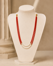Coral & Pearl Crest Two-Layer Necklace – view 3 | Pathrohi