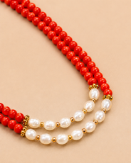 Coral & Pearl Crest Two-Layer Necklace – view 1 | Pathrohi