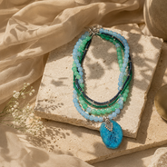 Additional styling view of Blue Agate Five-Layer Pendant Necklace by Pathrohi
