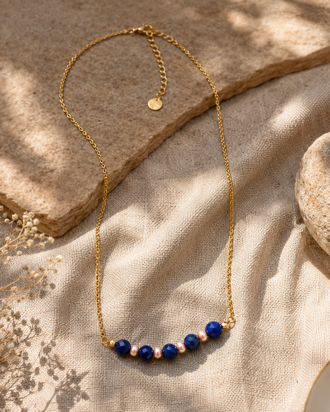 Indigo Pearl Blue Onyx Mini Necklace – view 8 | Pathrohi
