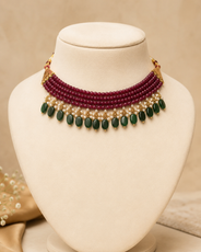 Ruby Rose & Emerald Oval-Drop Agate Choker – view 1 | Pathrohi