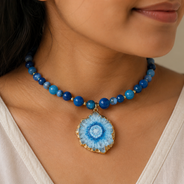 Turquoise Tide Blue Onyx Slice Pendant Necklace – view 4 | Pathrohi