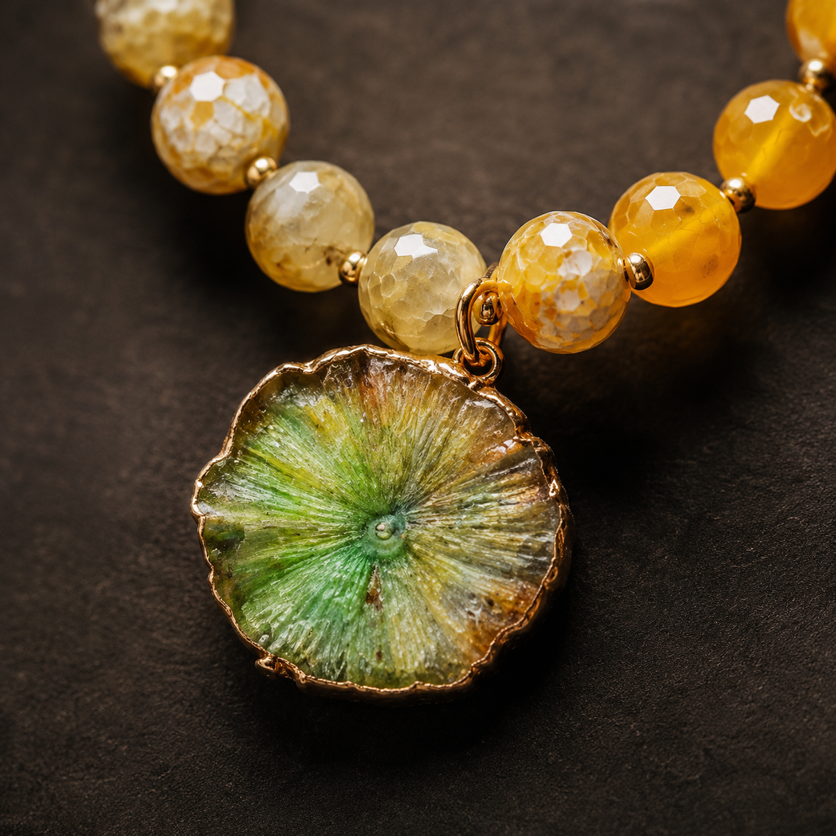 Detailed view of Citrine Solar Bloom Necklace Set showing stone and bead arrangement