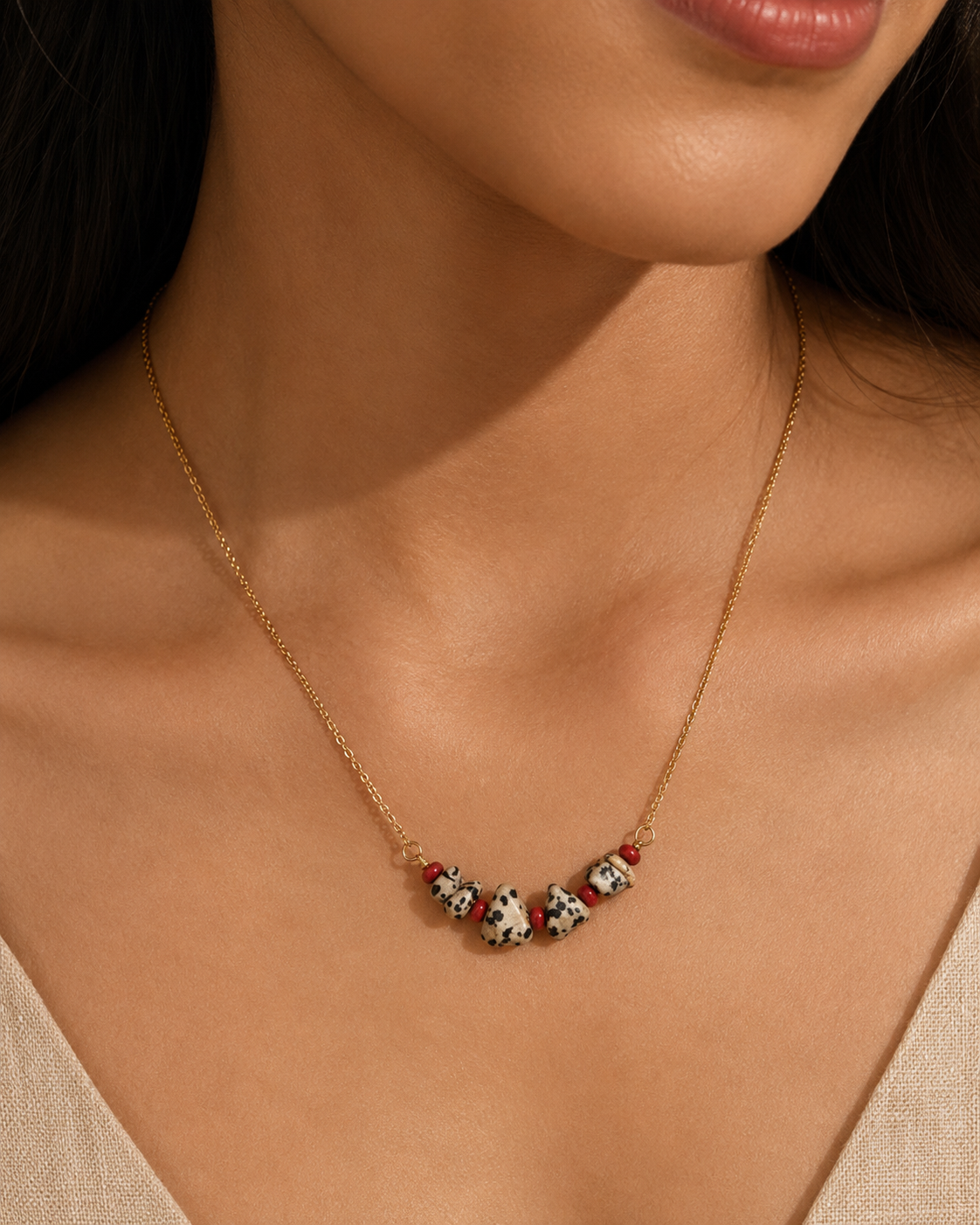 Spotted Ember Dalmatian Stone Mini Necklace – view 5 | Pathrohi