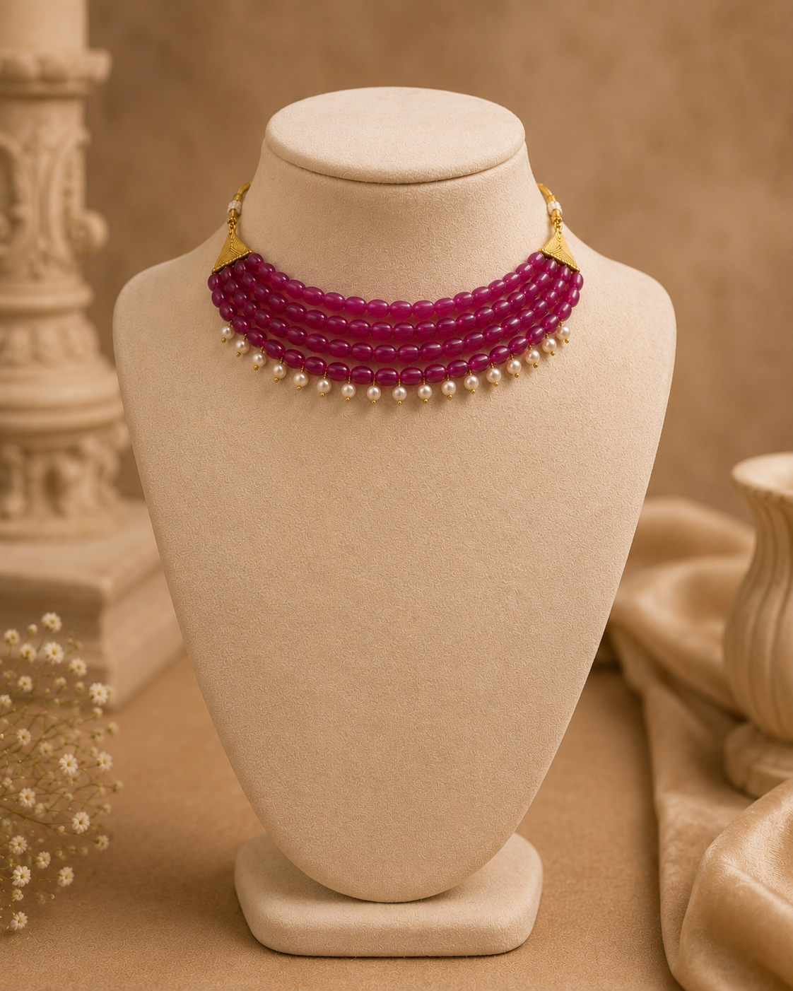 Fuchsia Royale Pearl Choker – view 7 | Pathrohi