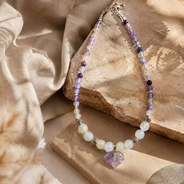 Additional styling view of Amethyst Moon Heart Pendant Necklace by Pathrohi