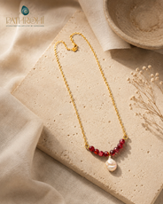 Garnet Tide Freshwater Coin Pearl Necklace – view 6 | Pathrohi