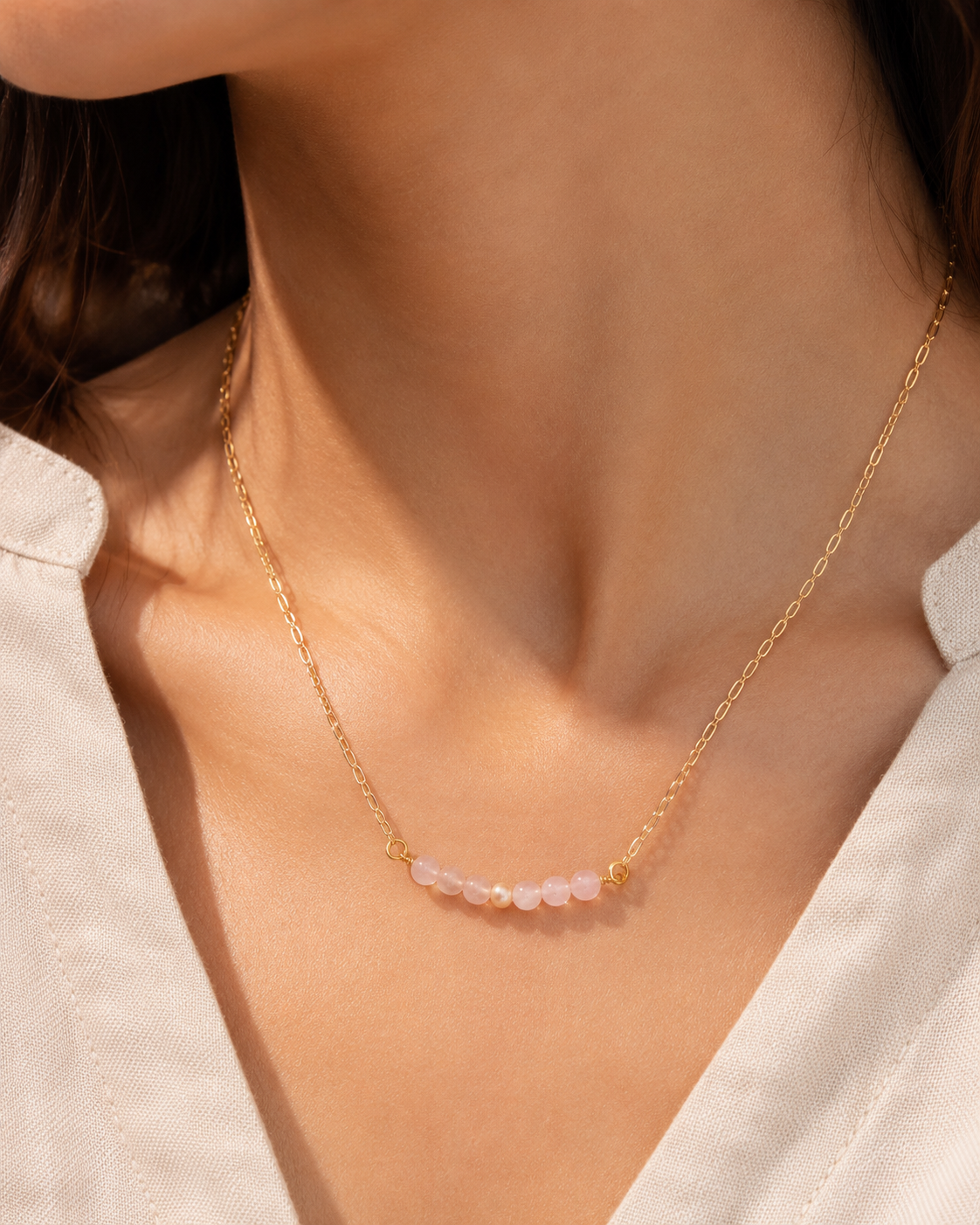 Blush Pearl Rose Quartz Mini Necklace – view 11 | Pathrohi