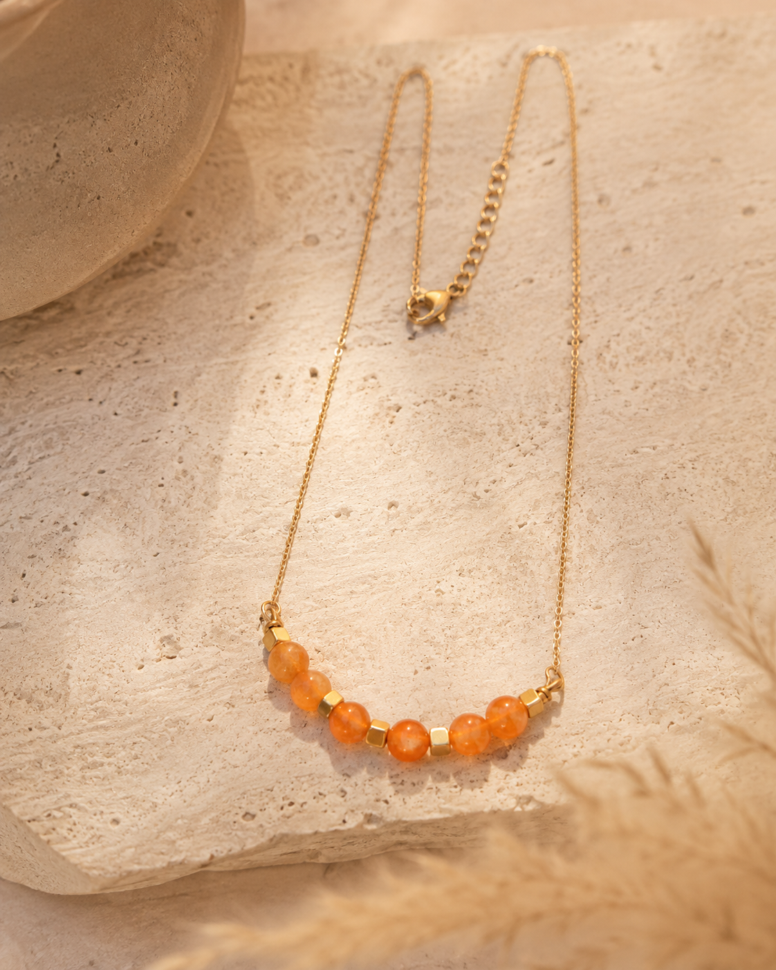 Sunlit Carnelian Brass-Spacer Mini Necklace – view 5 | Pathrohi