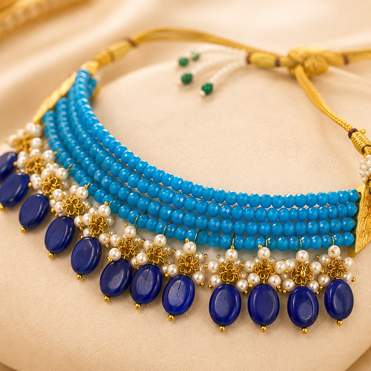 Firoza Blue & Navy Oval-Drop Agate Choker – view 8 | Pathrohi