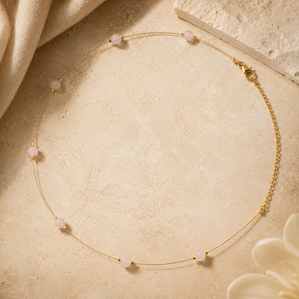 Rose Quartz Dew Fine-Wire Necklace – view 3 | Pathrohi
