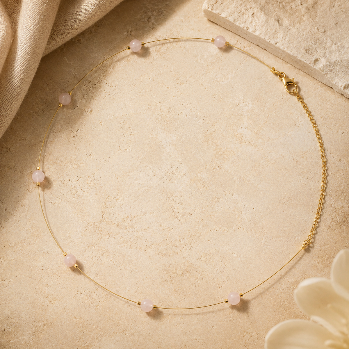 Rose Quartz Dew Fine-Wire Necklace – view 3 | Pathrohi