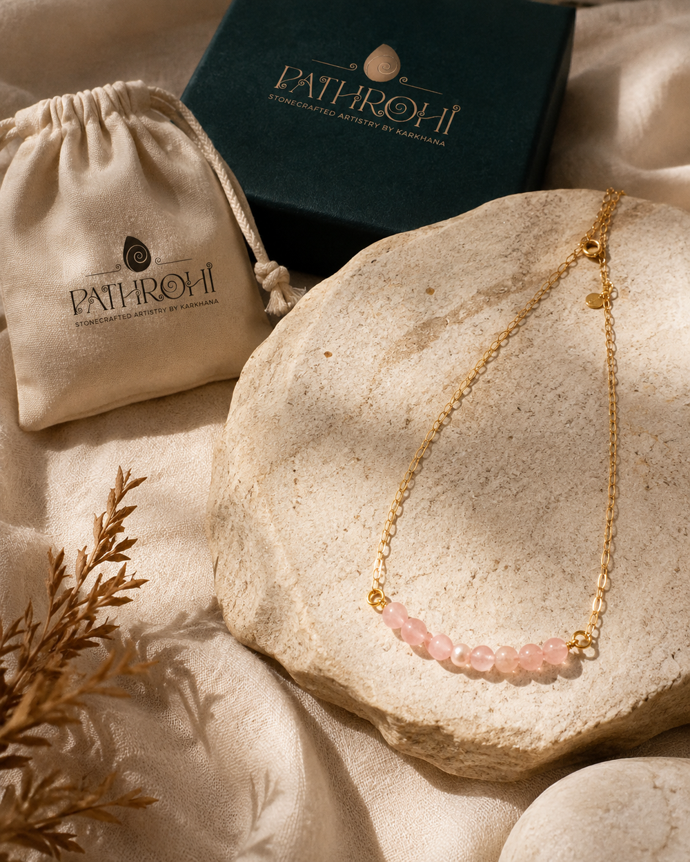 Blush Pearl Rose Quartz Mini Necklace – view 2 | Pathrohi