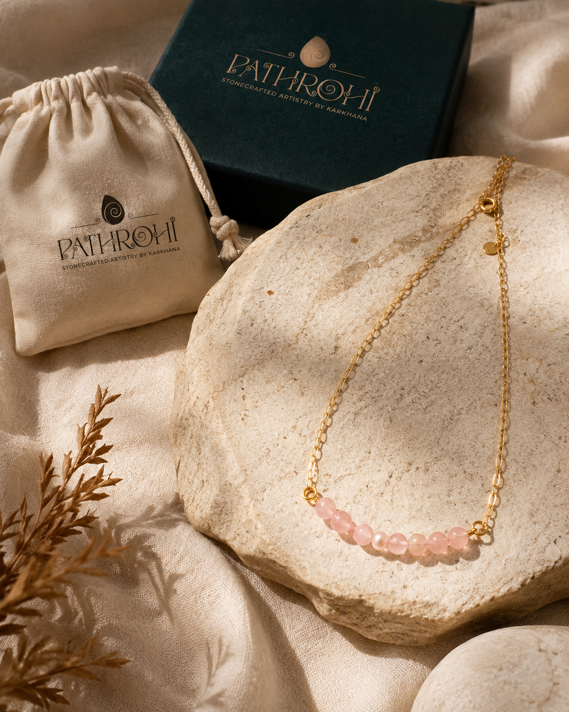 Blush Pearl Rose Quartz Mini Necklace – view 2 | Pathrohi