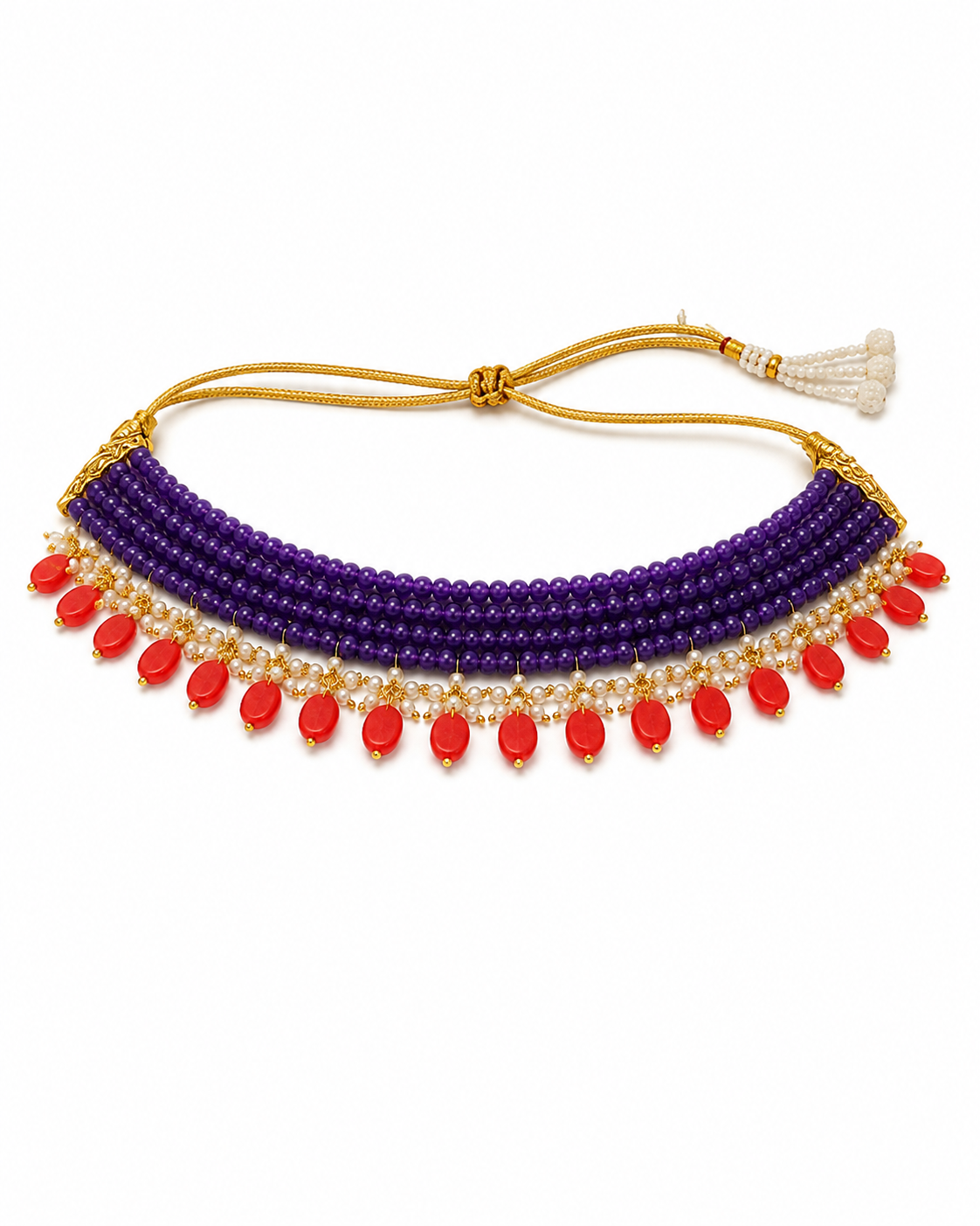 Amethyst Violet & Coral Oval-Drop Agate Choker – view 4 | Pathrohi