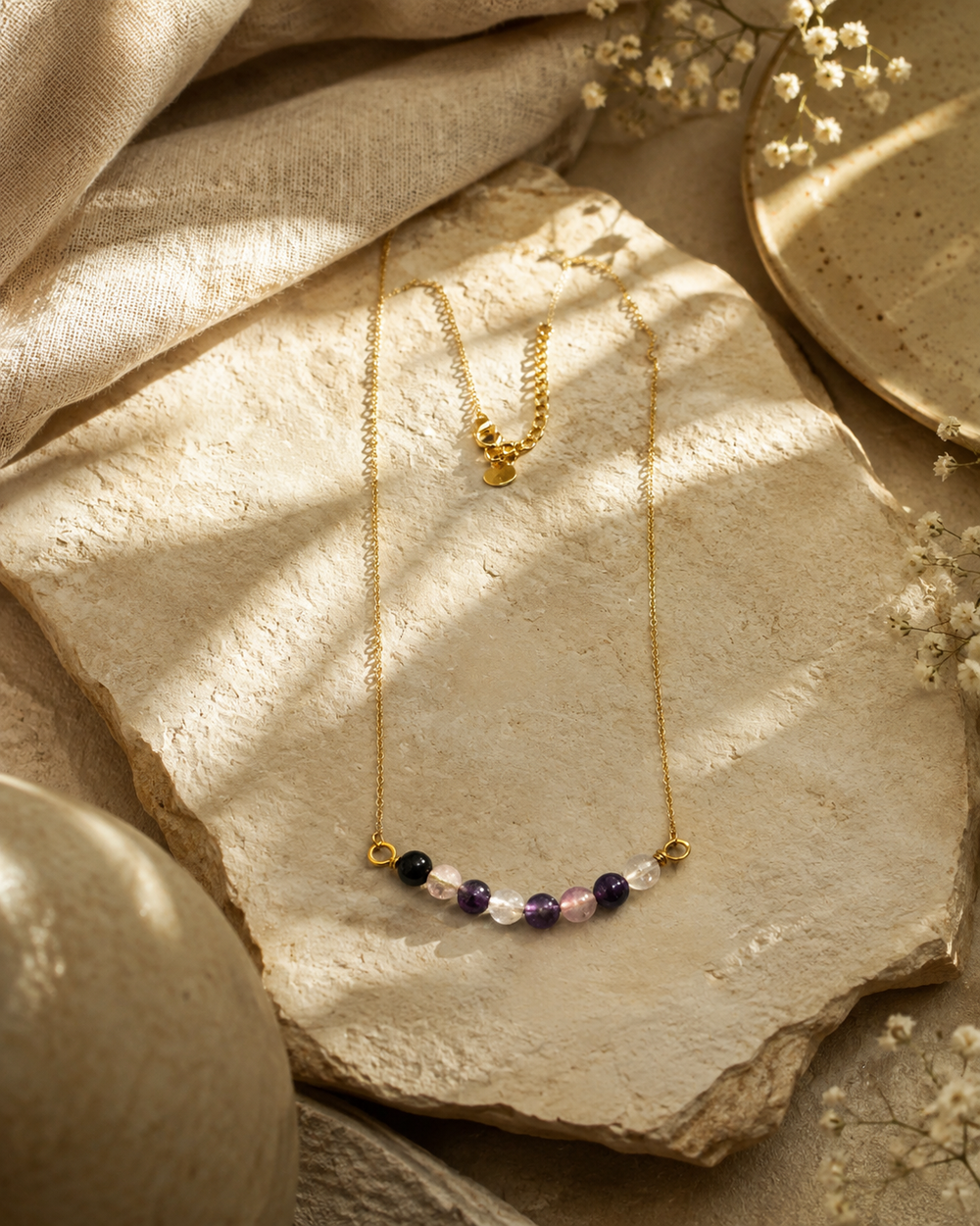 Violet Crystal Amethyst & Clear Quartz Mini Necklace – view 3 | Pathrohi