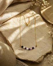Violet Crystal Amethyst & Clear Quartz Mini Necklace – view 3 | Pathrohi