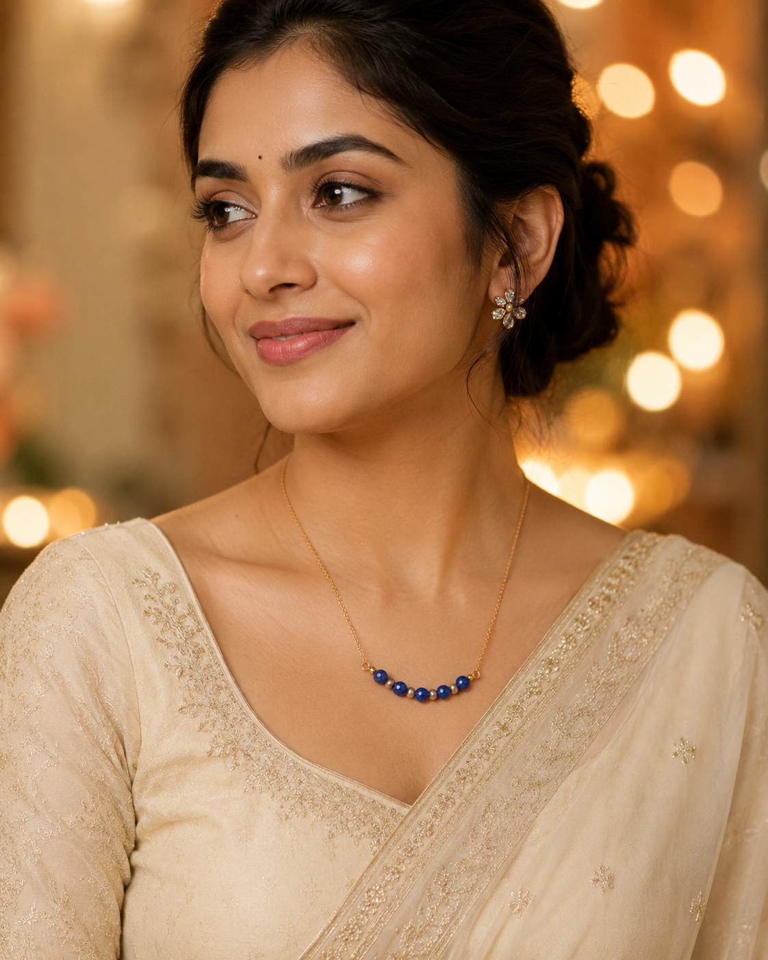 Indigo Pearl Blue Onyx Mini Necklace – view 7 | Pathrohi