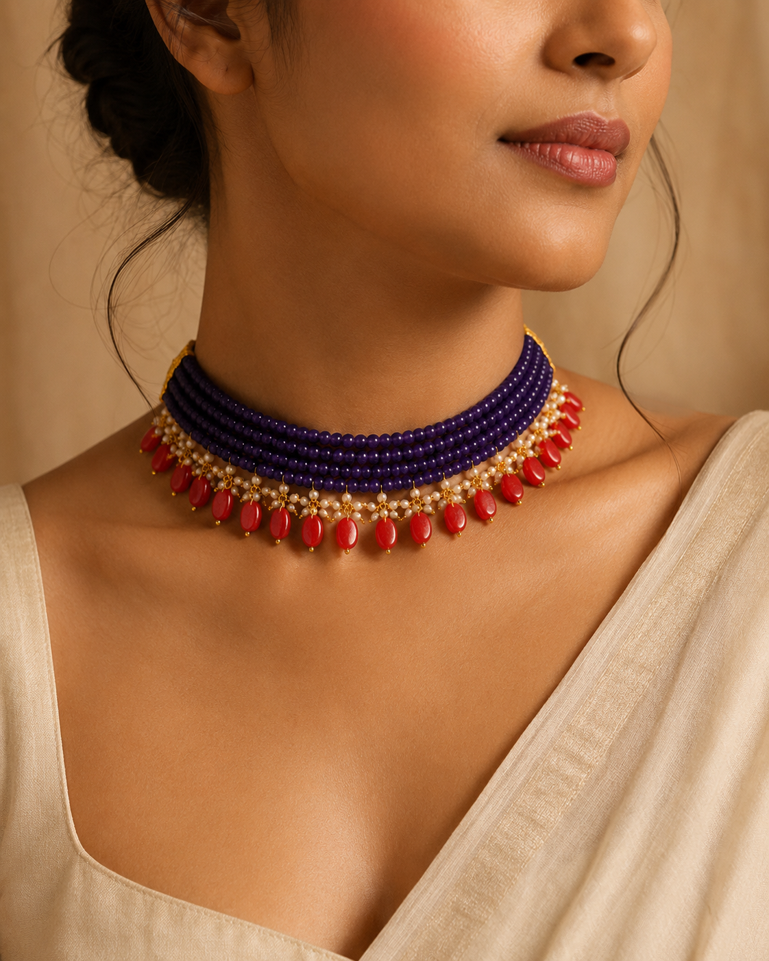 Amethyst Violet & Coral Oval-Drop Agate Choker – view 8 | Pathrohi