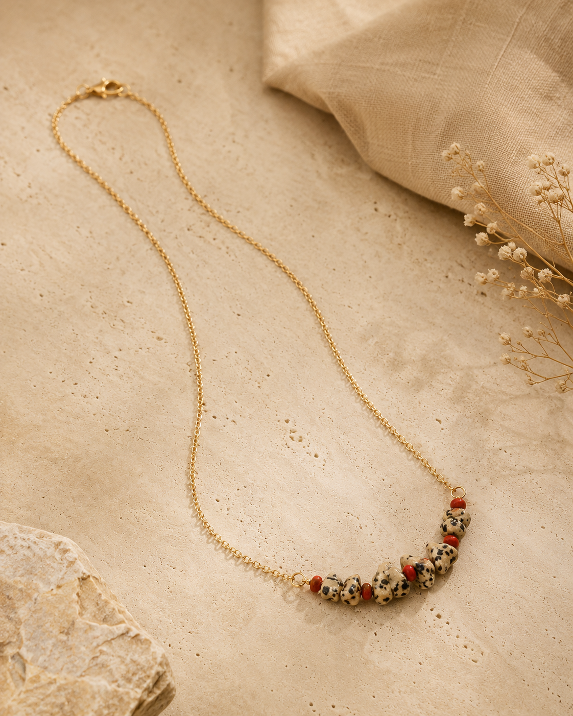 Spotted Ember Dalmatian Stone Mini Necklace – view 11 | Pathrohi