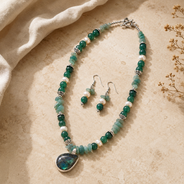 Front view of Green Aventurine Teardrop Set handcrafted by Pathrohi