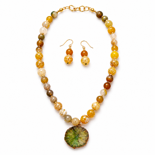 Close-up view of Citrine Solar Bloom Necklace Set showing handcrafted details
