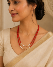 Coral & Pearl Crest Two-Layer Necklace – view 6 | Pathrohi