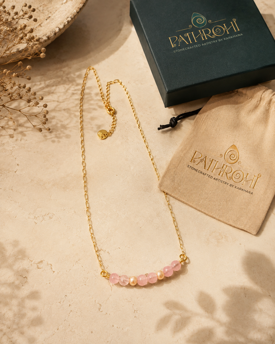 Blush Pearl Rose Quartz Mini Necklace – view 7 | Pathrohi