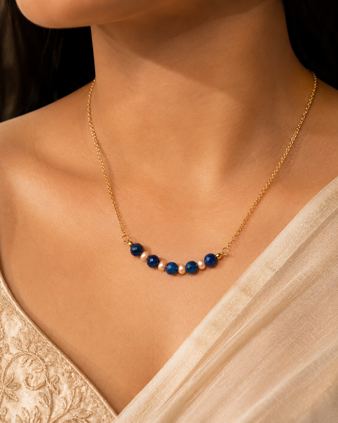 Indigo Pearl Blue Onyx Mini Necklace – view 5 | Pathrohi
