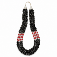 Close-up of Black & Red Agate Three-Layer Necklace showing pendant and finishing details
