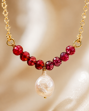 Garnet Tide Freshwater Coin Pearl Necklace – view 7 | Pathrohi
