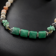 Detailed view of Aventurine Mosaic Oxidised Necklace showing stone and bead arrangement