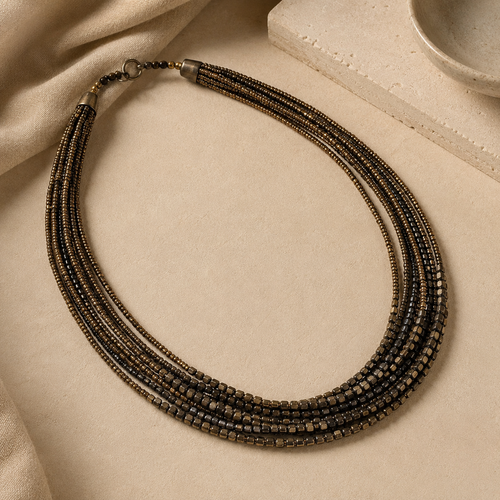 Close-up view of Antique Bronze Multi-Strand Collar Set showing handcrafted details